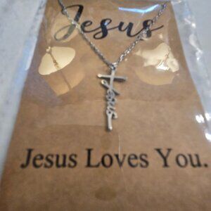 Christian Jesus Cross Silver Platinum Tone With Chain